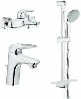 Grohe Набор смесителей для ванны Grohe Eurostyle New 124416 с душевым гарнитуром и полочкой