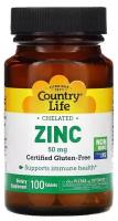 Таблетки Country Life Chelated Zinc, 100 шт