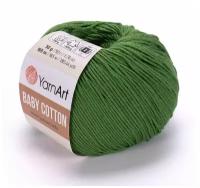 Пряжа YarnArt Baby Cotton -1 шт, 441 зеленый, 165 м/50 г, 50% хлопок, 50% акрил /ярнарт беби коттон/