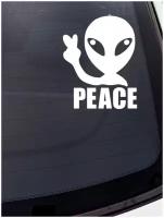 Наклейка на авто ' Мир ', 17x14см. (НЛО, инопланетянин, знак победа, жест виктория)