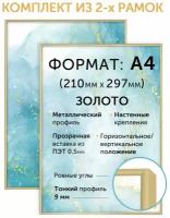 Комплект металлических рамок 21х30 (А4), 2 шт.; Нельсон; цвет золотой матовый