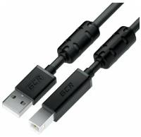 GCR Кабель PROF 2.0m USB 2.0, AM/BM, черный, ферритовые кольца, 28/24 AWG, экран, армированный, морозостойкий