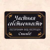 Табличка "Частная собственность. Посторонним вход воспрещен", 30х20 см, УФ-печать, ПВХ