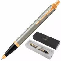 Ручка шариковая PARKER "IM Core Brushed Metal GT", серебристый матовый лак, позолота, синяя, 1931670