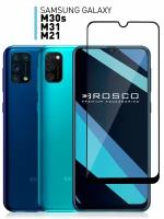 Защитное стекло для Samsung Galaxy M30s, M21 и M31 (Самсунг Галакси М30с, М21 и М31) с олеофобным покрытием, прозрачное стекло, с рамкой ROSCO