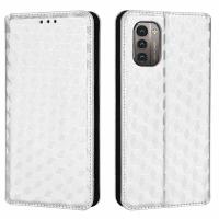 Чехол-книжка MyPads Elegante pattern Rombo для Nokia G11 / G21 из эко-кожи с 3d узором серебристый с магнитной крышкой