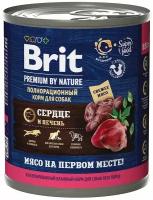 Влажный корм BRIT 850гр для любых собак Premium by Nature Сердце и печень