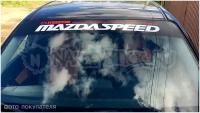 Наклейка полоса Mazdaspeed на лобовое стекло автомобилей Мазда бело-красная надпись на чёрном фоне