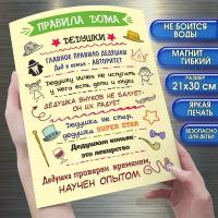 Магнит на холодильник "Правила дома". Правила дома, семьи. Декор для кухню. Постер магнитик, для кухни / плакат / размер 21х30 см