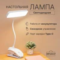 Лампа настольная светодиодная, светильник на прищепке сенсорный, SimpleShop