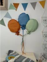 Воздушные шарики из ткани 3 шт./ Декор на стену в детскую комнату/ Сканди декор для детской / Табачный,синий шторм, оливковый