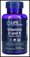 Life Extension Vitamins D and K with Sea-Iodine (Витамины D и К с морским йодом) 60 капсул (Life Extension)