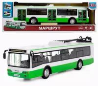 Инерционный троллейбус Play Smart 1:43 ЛиАЗ-5292 28 см. 9690-A Маршрут Зеленый