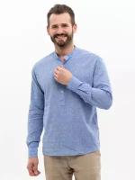 рубашка мужская хлопковая с текстурой льна Giesto, синий с горлом стойка, размер XL [АРТ 5131]