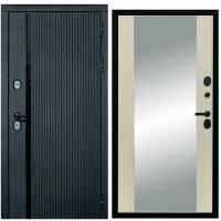 Дверь входная металлическая DIVA ДХ-46 Зеркало 2050x960 Правая Черный кварц-Д15 Софт шампань, тепло-шумоизоляция, антикоррозийная защита для квартиры