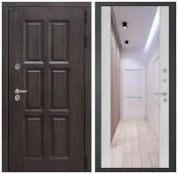 Входная уличная дверь для дома с терморазрывом LONDON с внутренней панелью зеркало максимум, цвет сандал белый, размер по коробке 960х2050, левая