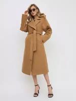 Пальто женское BrandStoff длинное, демисезонное, весеннее, пальто халат, с поясом, кэмел, 44