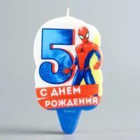 Свеча цифра 5 "С Днем Рождения", Человек-паук, 5 х 8,5 см 3686725