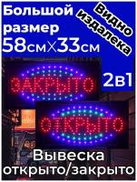 Вывеска светодиодная LED Открыто-закрыто большая 58см х 33 см