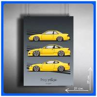 Постер плакат интерьерный Nissan Silvia Trio Yellow 29х21см