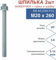 Шпилька анкерная М20х260 к. п.5.8 прочность по ГОСТ