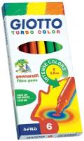 Набор фломастеров цветных Giotto Turbo Color, 2.8 мм, картонная коробка 6 цветов