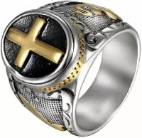 Кольцо из нержавеющей стали с золотым крестом