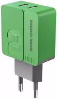 Сетевое зарядное устройство 2USB 2.4A в комплекте с кабелем Apple 8-pin More choice NC46i 1м Green