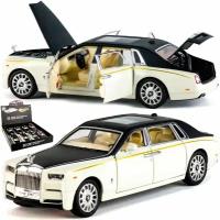 Металлическая машинка игрушка 1:24 Rolls-Royce Phantom, 21 см, инерционная, коллекционная, свет, звук / Белый