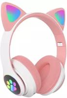 Беспроводные наушники со светящимися ушками CAT, розовые/ Светящиеся наушники с ушками/ Детские беспроводные наушники/ Bluetooth наушники