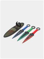 Набор ножей Bokera 3шт / метательные ножи / кунай / наруто / 3 штуки / сталь / синий, красный, зеленый