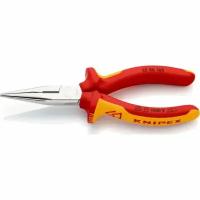 Длинногубцы Knipex KN-2506160SB, режущие кромки, полукруглые губки, 160 мм, VDE, хром, двухкомпонентные рукоятки