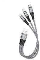 USB дата кабель Lightning+Micro+Type-C, X47, HOCO, серый