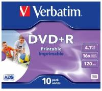 Диск DVD+R Verbatim 43508 4.7ГБ, 16x, 10 шт., Jewel Case, Printable