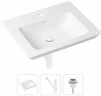 Комплект 3 в 1 Lavinia Boho Bathroom Sink 21520392: врезная фарфоровая раковина 60 см, металлический сифон, донный клапан