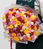 Букет роз "Кения разноцветная" 101 шт, 40 см