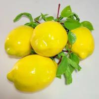 SunGrass / Искусственные фрукты для декора - лимоны, 4 шт на ветке / Муляж фруктов и овощей
