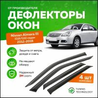 Дефлекторы боковых окон Nissan Almera 3 (Ниссан Альмера) G15, G11 седан 2012-2018, ветровики на двери автомобиля, ТТ