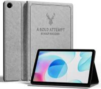 Чехол для планшета Realme Pad 10.4 дюйма (RMP2102/RMP2103), кожаный с тиснением, винтажный стиль (серый)