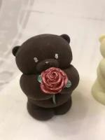 Шоколадный темный мишка с розой 3д