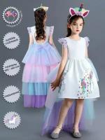 Платье Единорог, нарядное, праздничное, на выпускной с шлейфом, Little Pony, для девочки - размер 150 (D1)