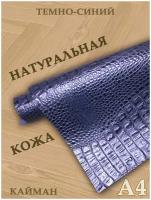 Кожа натуральная/Формат А4/Кожа рептилии Кайман 1,0-1,2мм цв. темно-синий крокодил