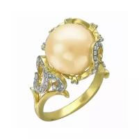 Кольцо Эстет желтое золото, 585 проба, жемчуг, бриллиант