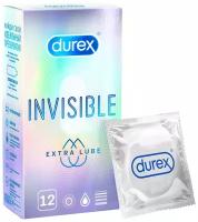 Презервативы ультратонкие, с дополнительной смазкой, из натурального латекса, для максимальной чувствительности Durex Invisible Extra Lube 12 шт