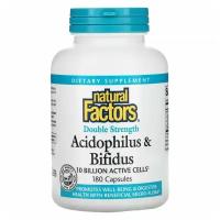 Natural Factors, Acidophilus & Bifidus, двойная сила действия, 10 млрд, 180 капсул