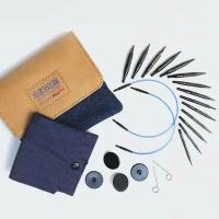 Набор съемных спиц Knit Pro для вязания, укороченных, Denim Indigo Wood Mini, 7 видов (KNPR.20645)