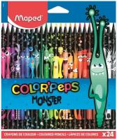 Карандаши цветные MAPED "COLOR PEP'S Black Monster", набор 24 цвета, пластиковый корпус, 862624