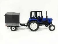 Трактор МТЗ-82 "Люкс-2" (металл, синий) с прицепом с/х Тент 1:43 <МОМ>160371 02