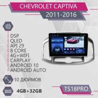 Штатная магнитола TS18Pro/4+32GB/Chevrolet Captiva F2/ Шевроле Каптива/ магнитола Android 10/2din/ головное устройство/ мультимедиа/