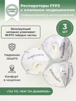 Green Label / Универсальный респиратор медицинский с клапаном FFP3 (3шт), маска многоразовая защитная